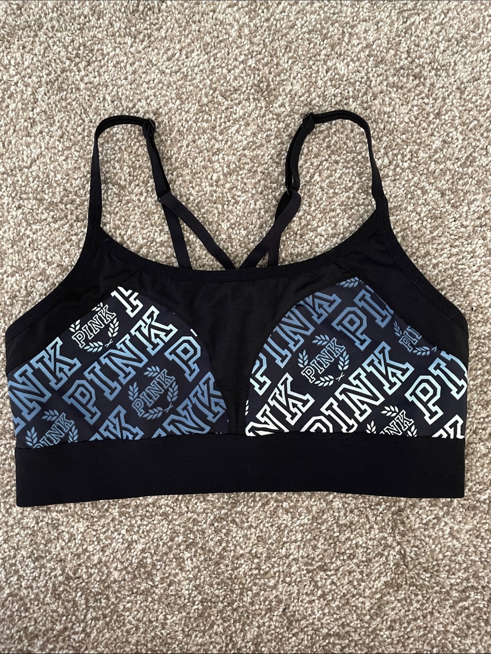 PINK Victorias Secret Black | Blue Ultimate Unlined Sports Bra Large